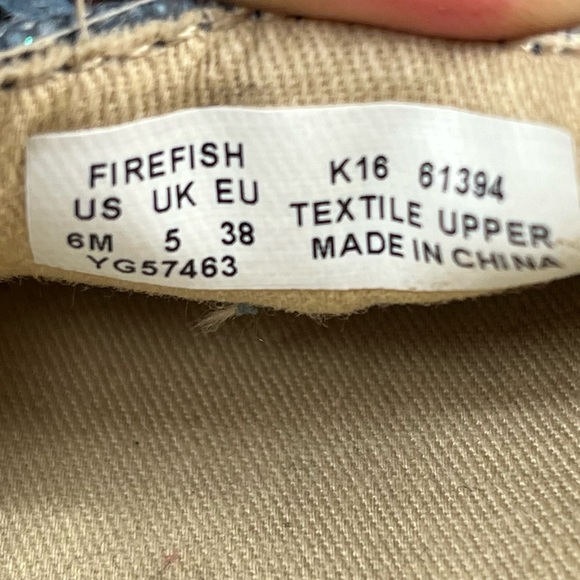 Sperry Firefish Top-Sider Blue Glitter Canvas with Tan Leather trim - Picture 9 of 9